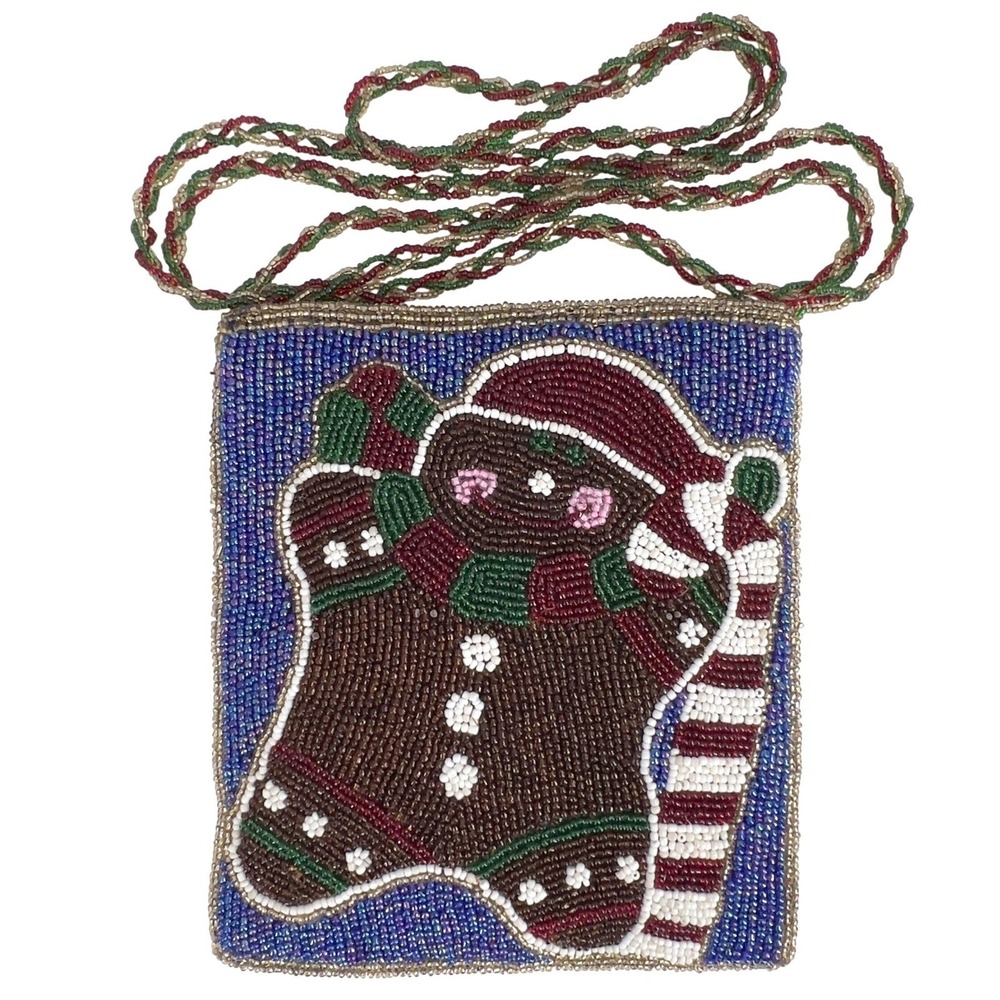 C Marie Gingerbread Man Beaded Crossbody Bag Christmas Holiday Novelty Vintage